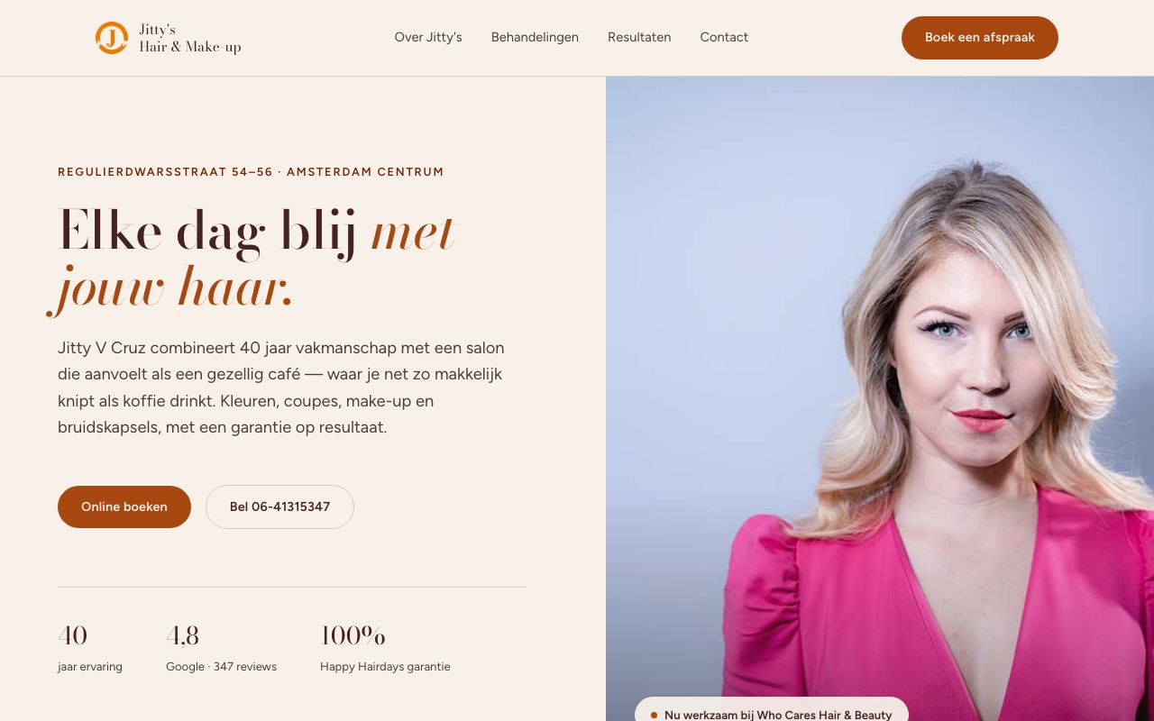 Screenshot van het redesign dat ons team voor dezelfde salon maakte
